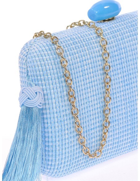 Bolso clutch de fiesta rafia borlas azul-claro