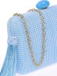 Bolso clutch de fiesta rafia borlas azul-claro