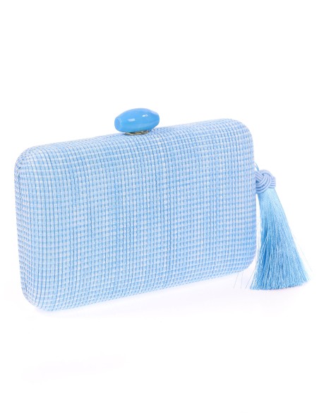 Bolso clutch de fiesta rafia borlas azul-claro