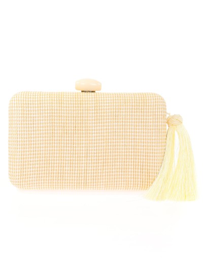 Bolso clutch de fiesta rafia borlas beige