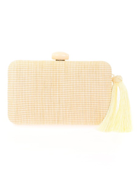 Bolso clutch de fiesta rafia borlas beige