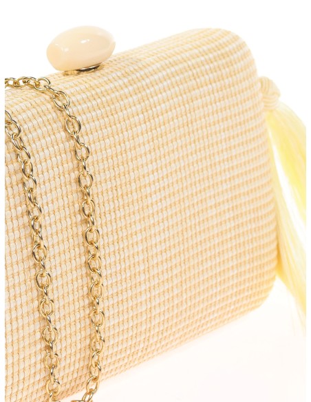 Bolso clutch de fiesta rafia borlas beige