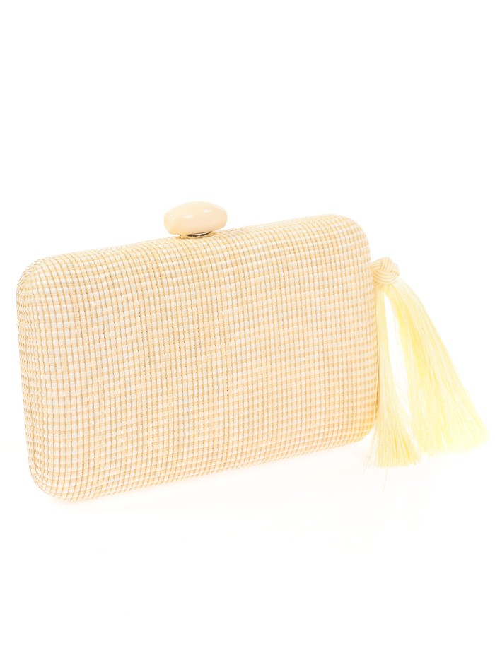 Party-Clutch aus Raffia mit beigen Quasten