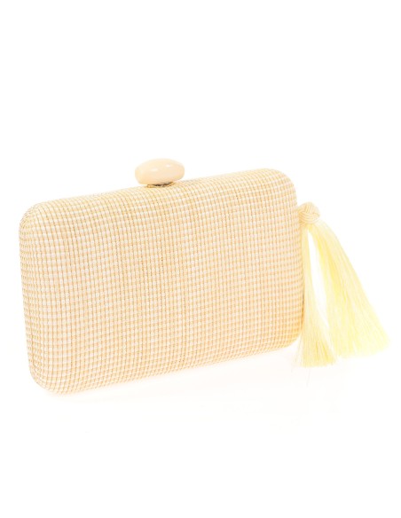 Bolso clutch de fiesta rafia borlas beige
