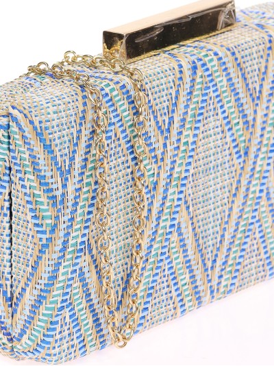 Bolso clutch de fiesta rafia azul 2