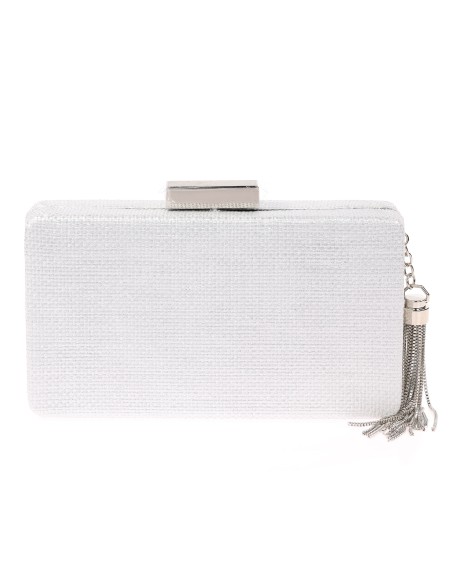 Bolso clutch de fiesta rafia borlas plata