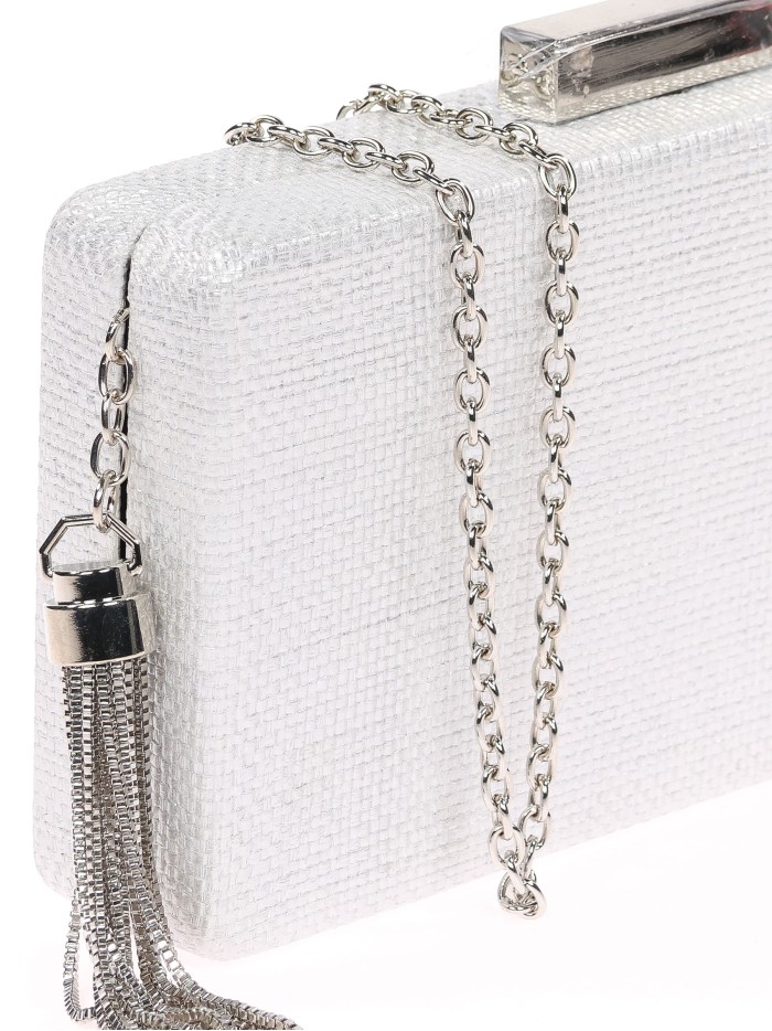 Bolso clutch de fiesta rafia borlas plata