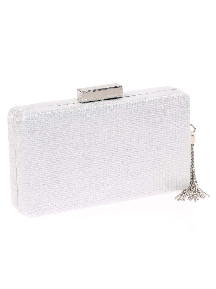 Bolso clutch de fiesta rafia borlas plata