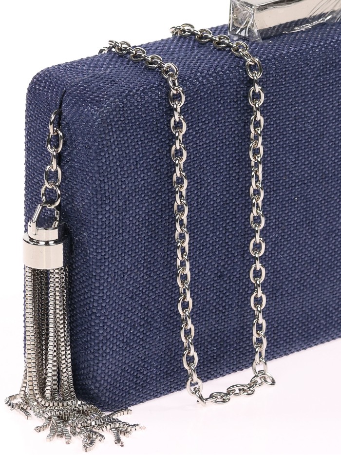 Bolso clutch de fiesta rafia borlas azul-marino