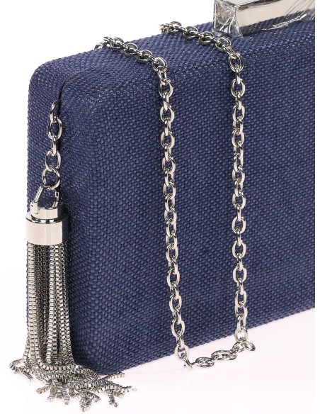 Bolso clutch de fiesta rafia borlas azul-marino