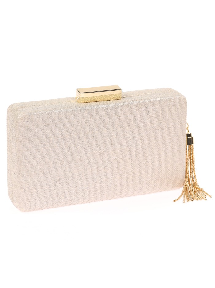 Party-Clutch aus Raffia mit Quasten in Hellgold