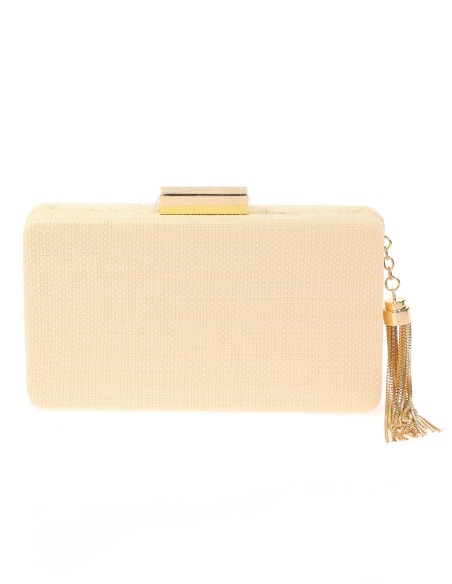 Bolso clutch de fiesta rafia borlas beige