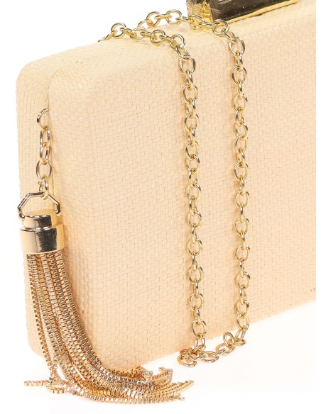 Bolso clutch de fiesta rafia borlas beige