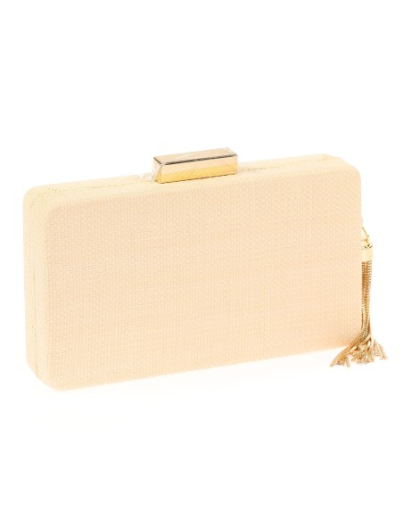 Bolso clutch de fiesta rafia borlas beige