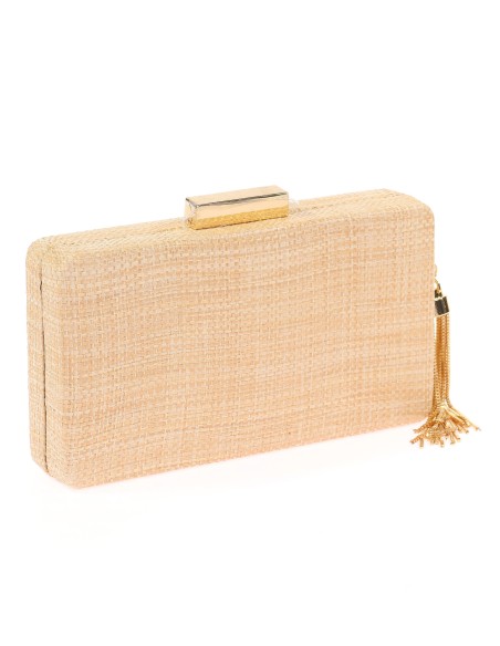 Bolso clutch de fiesta rafia borlas taupe