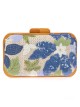 Bolso clutch de fiesta bordado rafia madera azul