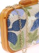 Bolso clutch de fiesta bordado rafia madera azul