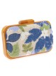 Bolso clutch de fiesta bordado rafia madera azul