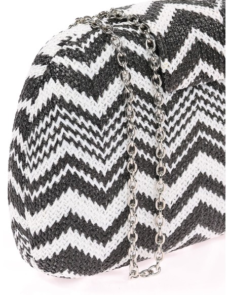 Bolso clutch de fiesta rafia negro-blanco