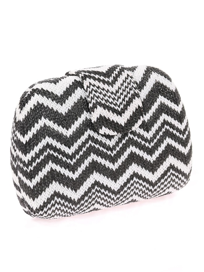 Bolso clutch de fiesta rafia negro-blanco