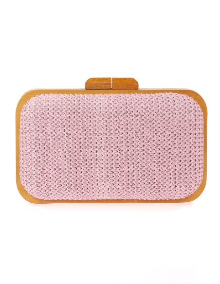 Bolso clutch de fiesta rafia madera rosa