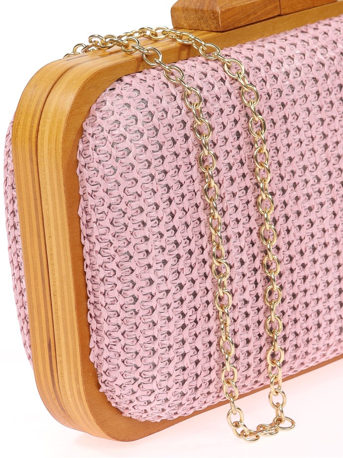 Bolso clutch de fiesta rafia madera rosa