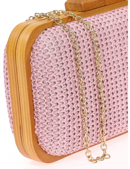 Bolso clutch de fiesta rafia madera rosa