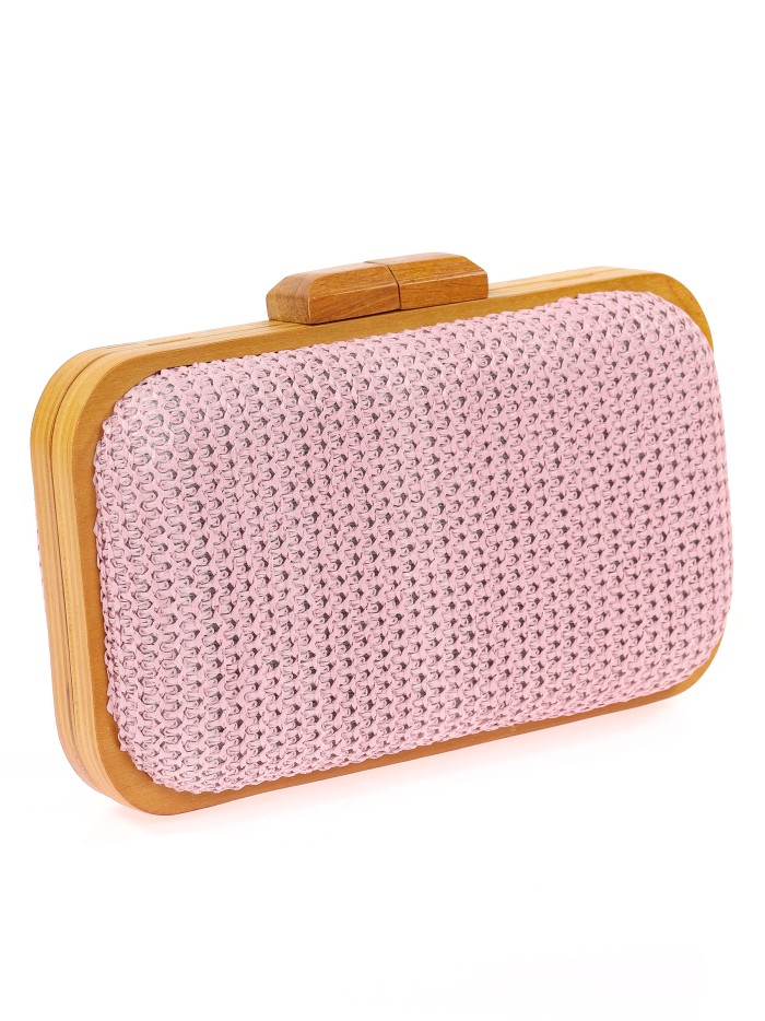 Bolso clutch de fiesta rafia madera rosa