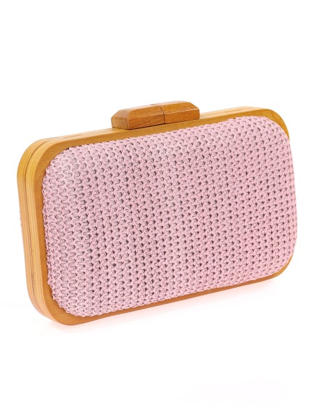 Bolso clutch de fiesta rafia madera rosa