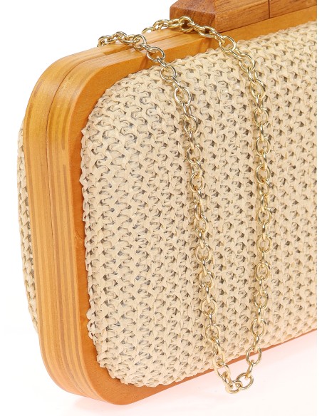Bolso clutch de fiesta rafia madera natural