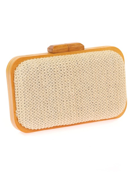 Bolso clutch de fiesta rafia madera natural