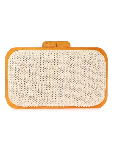 Bolso clutch de fiesta rafia madera beige