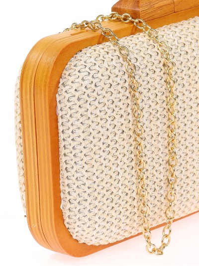Bolso clutch de fiesta rafia madera beige 2