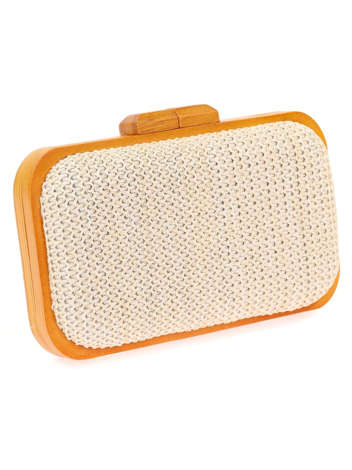 Bolso clutch de fiesta rafia madera beige