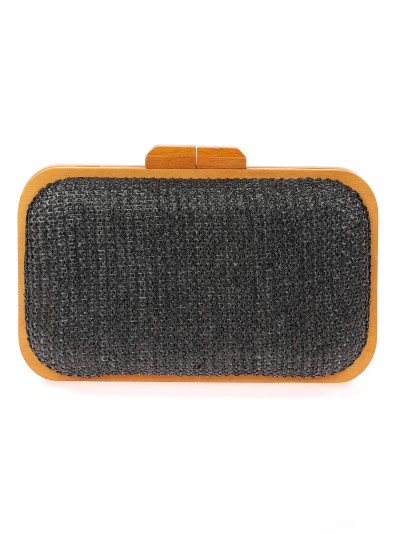 Bolso clutch de fiesta rafia madera negro