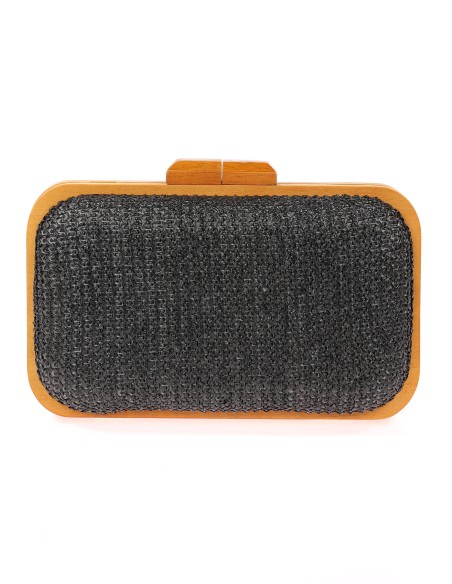 Bolso clutch de fiesta rafia madera negro
