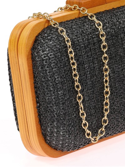 Bolso clutch de fiesta rafia madera negro 2