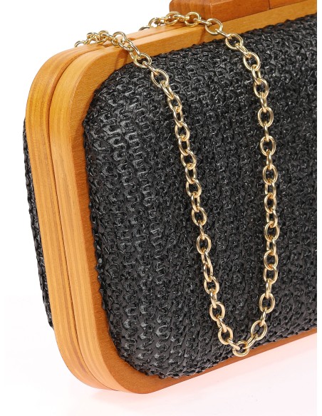 Bolso clutch de fiesta rafia madera negro