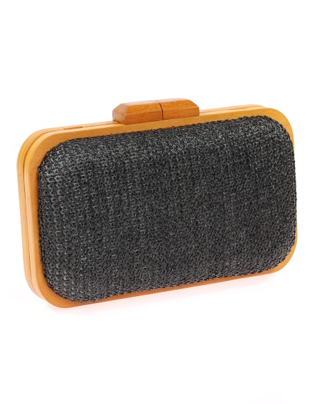 Bolso clutch de fiesta rafia madera negro