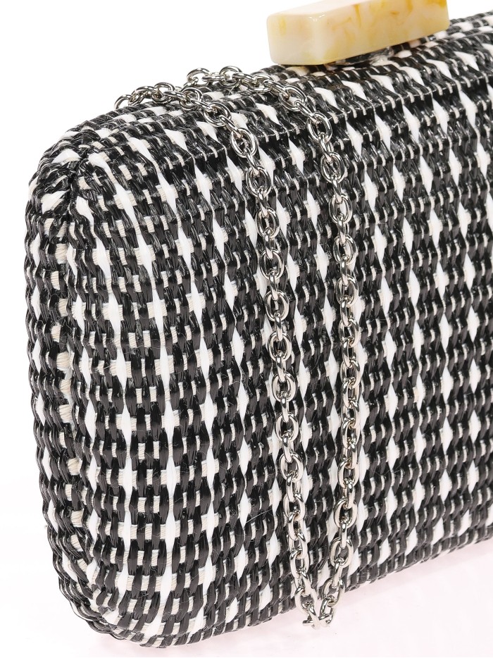 Bolso clutch de fiesta efecto rafia abalorio negro-blanco