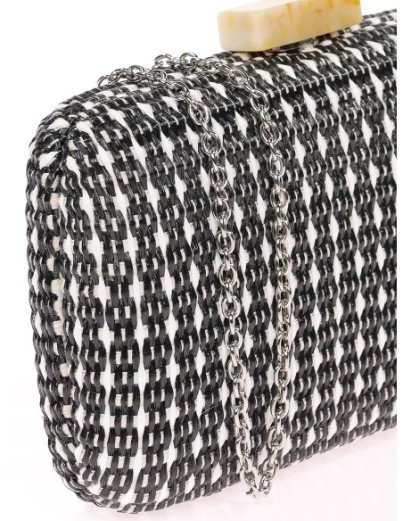 Bolso clutch de fiesta efecto rafia abalorio negro-blanco