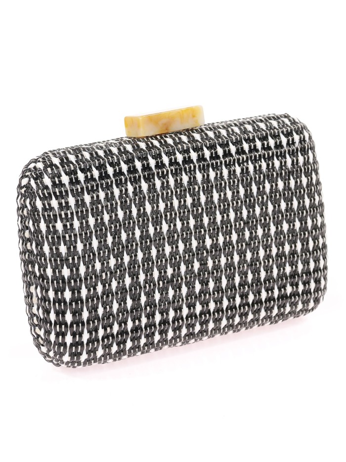Bolso clutch de fiesta efecto rafia abalorio negro-blanco