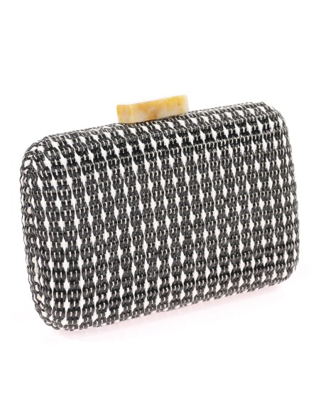 Bolso clutch de fiesta efecto rafia abalorio negro-blanco