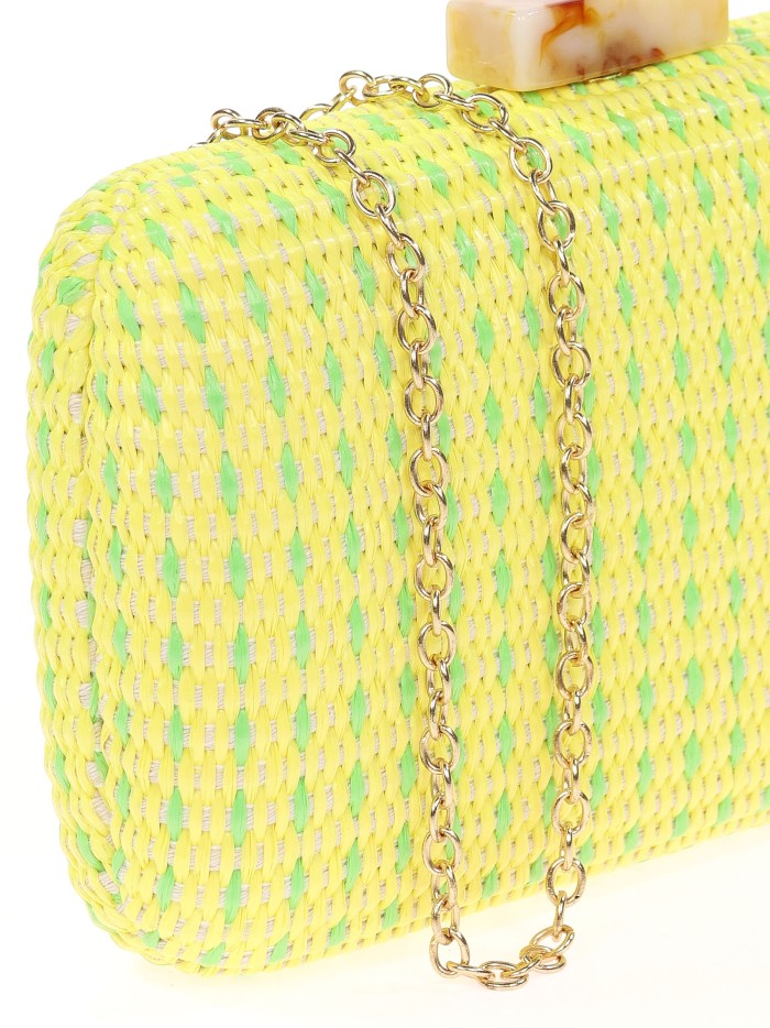 Bolso clutch de fiesta efecto rafia abalorio amarillo