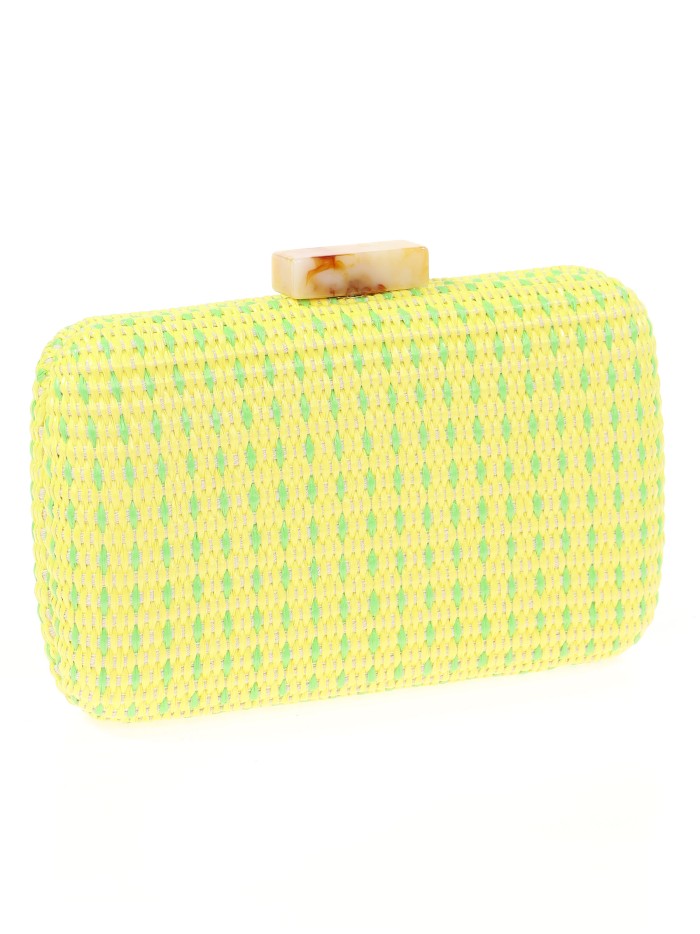 Bolso clutch de fiesta efecto rafia abalorio amarillo