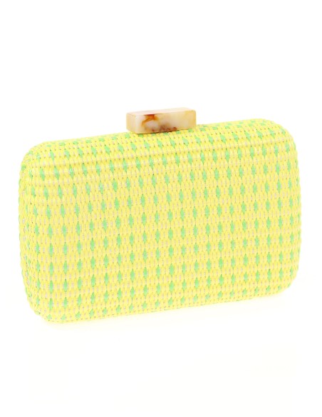 Bolso clutch de fiesta efecto rafia abalorio amarillo