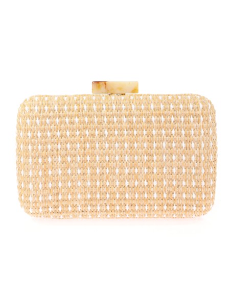 Bolso clutch de fiesta efecto rafia abalorio taupe