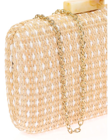 Bolso clutch de fiesta efecto rafia abalorio taupe