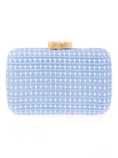 Bolso clutch de fiesta efecto rafia abalorio celeste