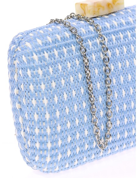 Bolso clutch de fiesta efecto rafia abalorio celeste